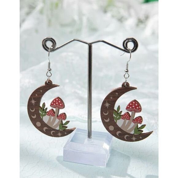 Cottagecore Fairy Whimsy Mushroom Moon Celestial
Dangle Earrings - Picture 3 of 8